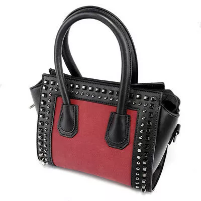 Borsa donna grande sacca nero rosso borchie tracolla morbida moda comoda  2141