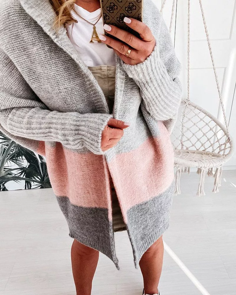 maglia maglione donna morbido cardigan over grigio rosa lungo elegante 4726