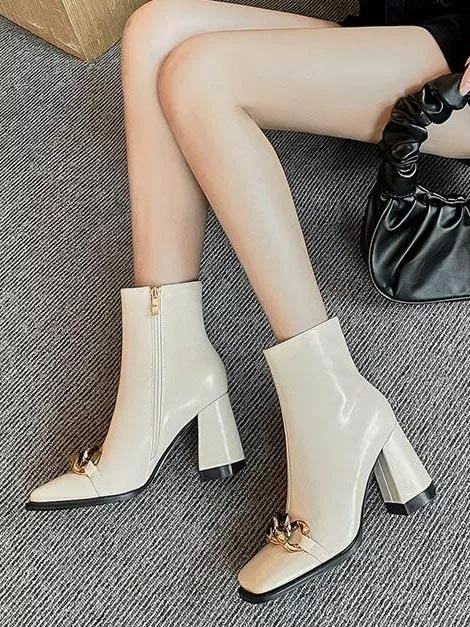 Stivaletto Donna In Sintetico Beige - Tacco 4 Cm, Plateau 2.5 Cm, Gamba 16 Cm, Design Elegante E Comfort