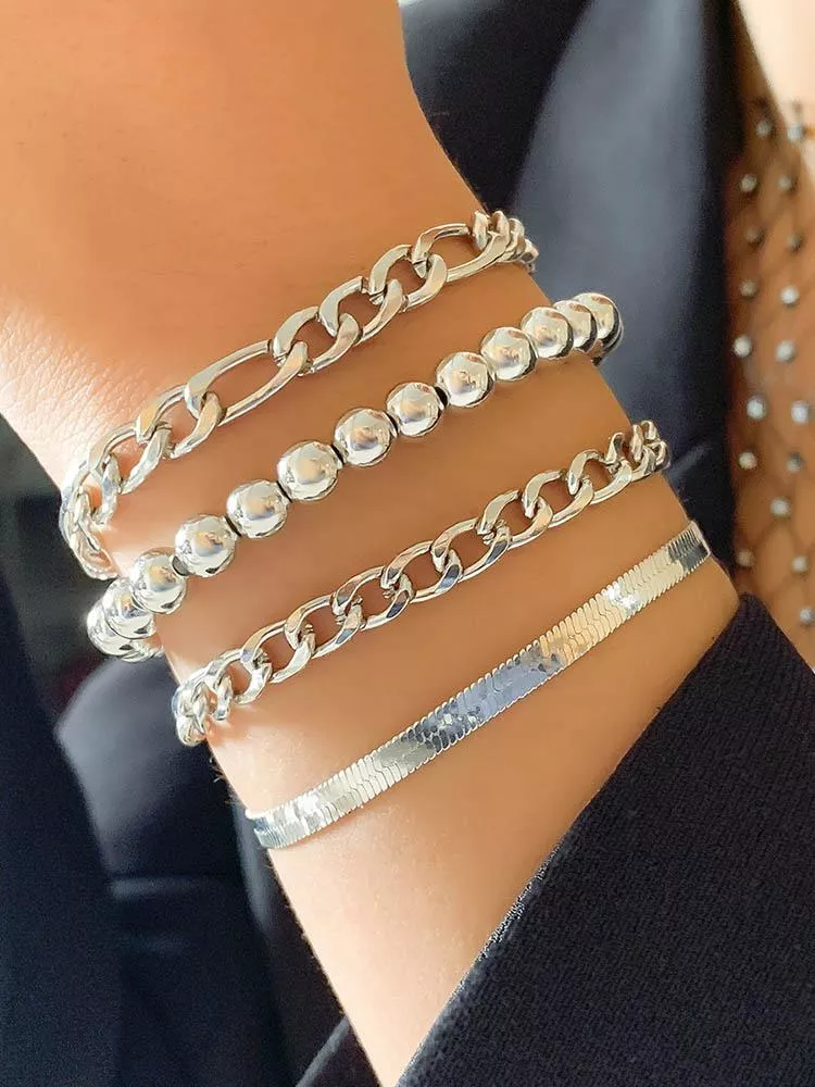 Set bracciali donna acciaio catena bracciale braccialetto argento