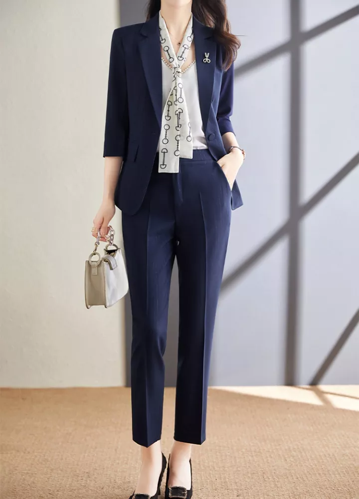 Tailleur completo donna ufficio giacca blazer pantaloni slim blu