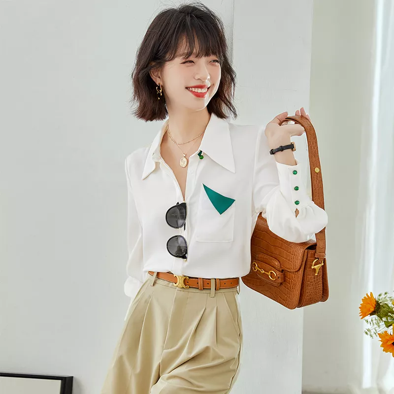 Camicia Maglia Blusa Donna Camicetta Maniche Bianco Elegante