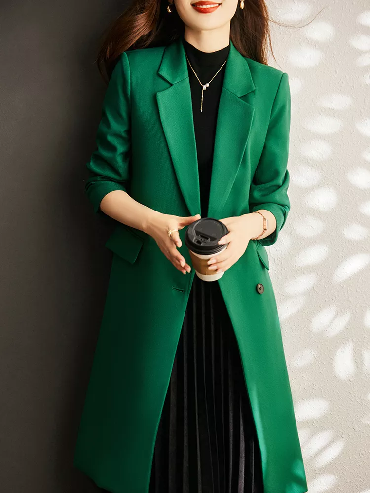 Cappotto Donna Trench Giacca Lungo Verde Slim Fit Con Bottoni Elegante 39118