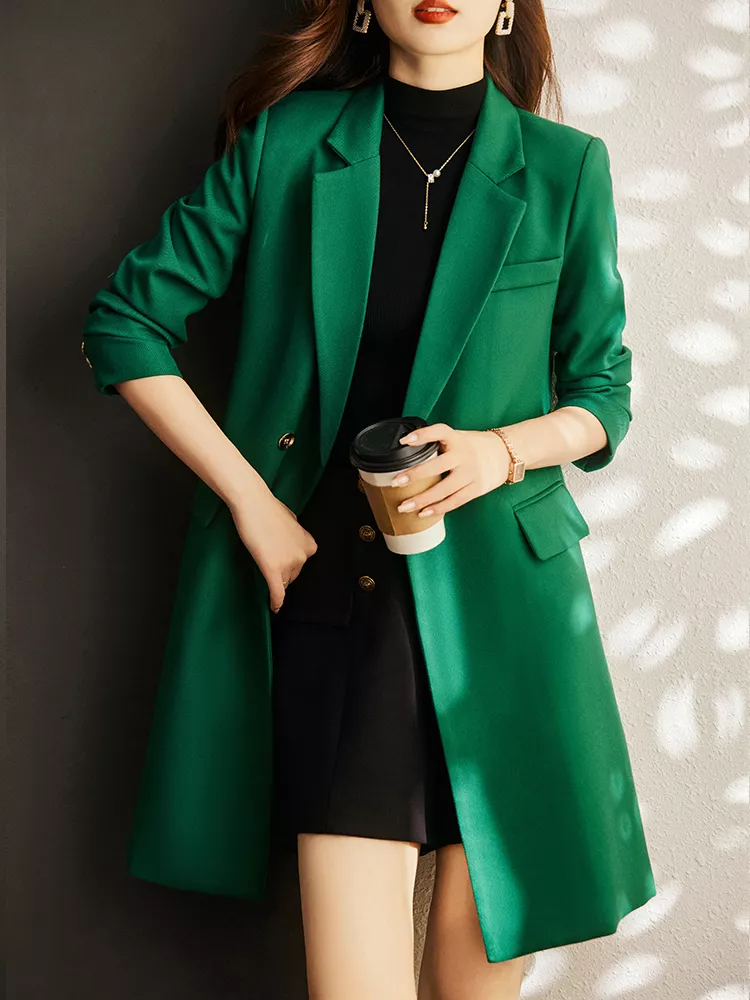 Cappotto Donna Trench Giacca Lungo Verde Slim Fit Con Bottoni Elegante 39425