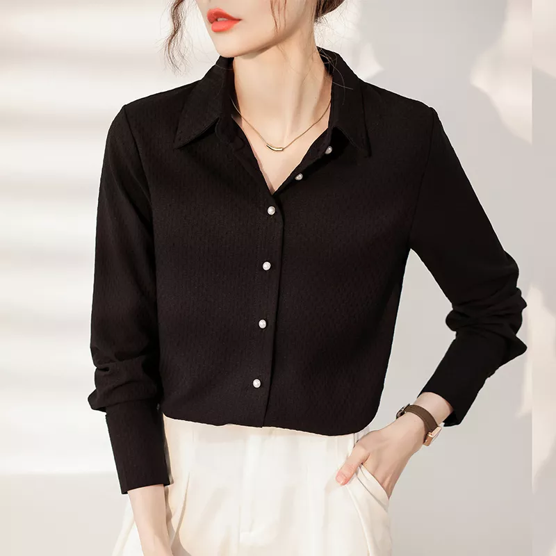 Camicia Maglia Blusa Donna Camicetta Nero Elegante Slim Scollata 55197