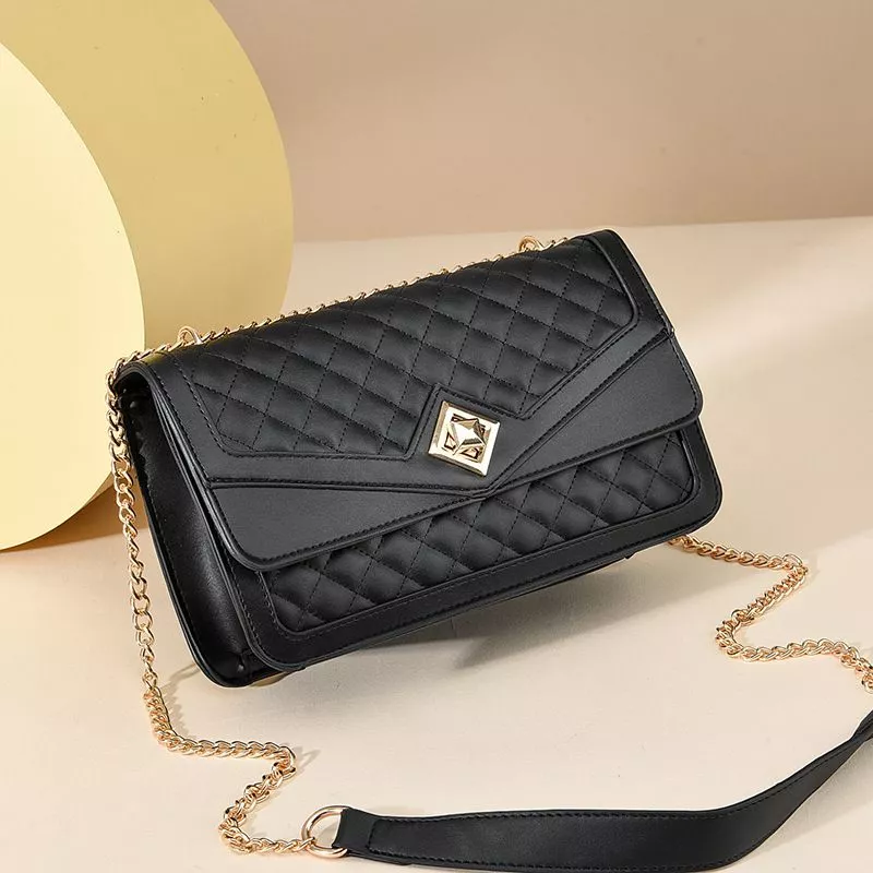 Borsa Donna Pochette Elegante Tracolla Pelle Sintetica Nero Oro