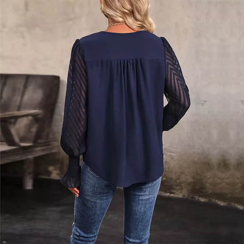 Camicia Maglia Blusa Donna Camicetta Colorata Blu Raso Elegante Scollata  52931